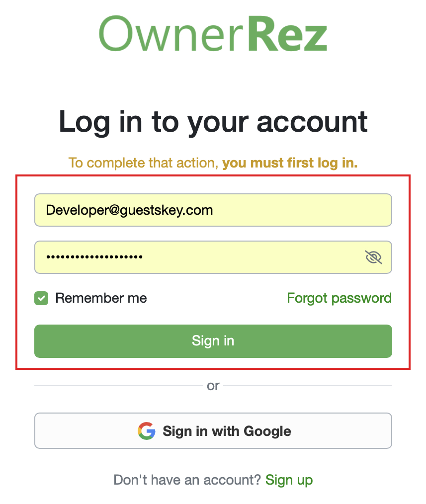 Step 4: Sign In to OwnerRez