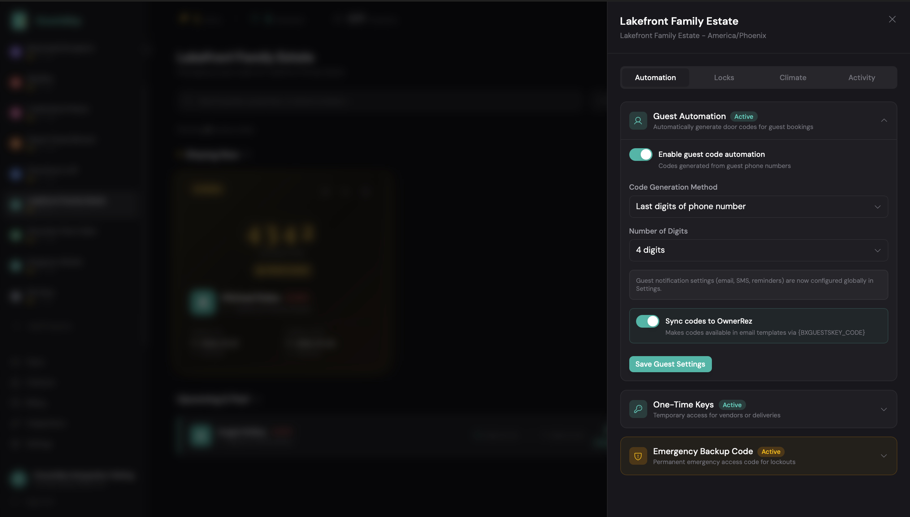 Automation settings panel
