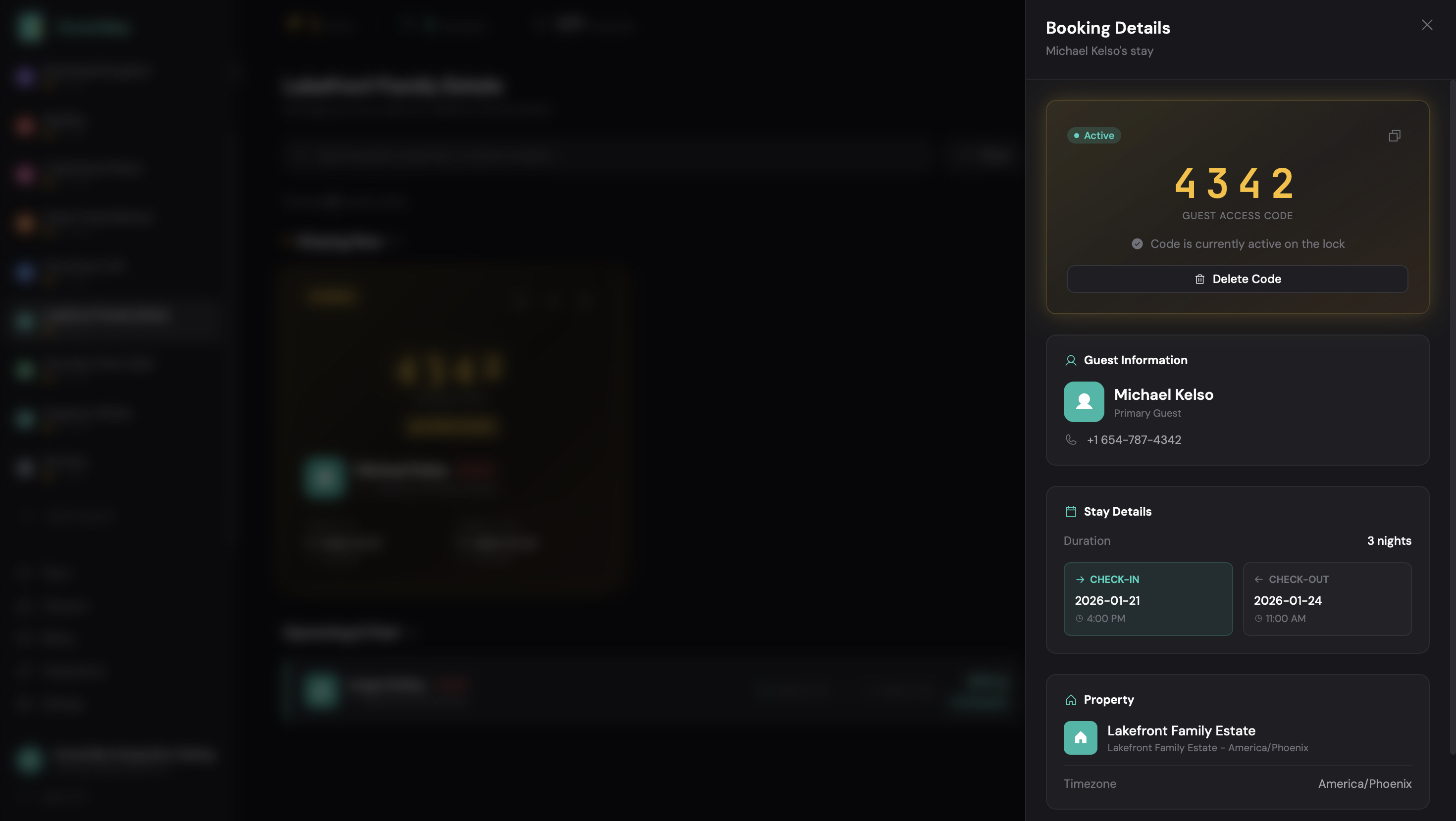 Booking detail showing active access code